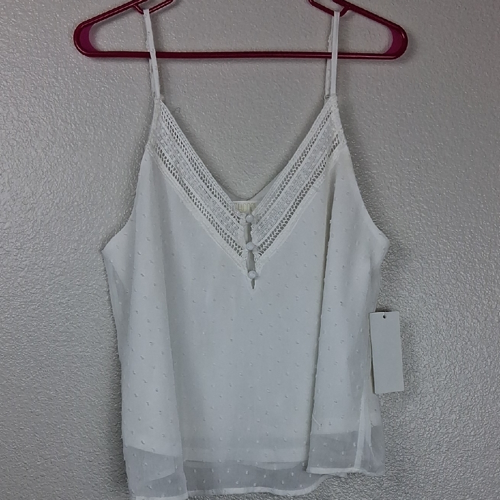 Chance Womens White Crochet Detail Tank Top Size L